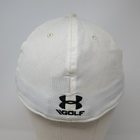 Under Armour Golf Fitted Baseball Cap White L Embroidered Vented Holes 6 Panel - Picture 6 of 9